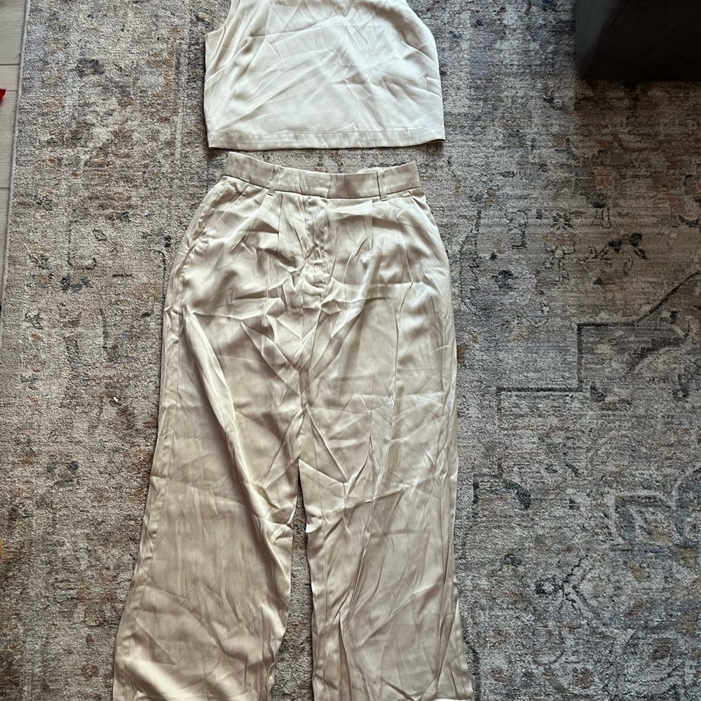 Abercrombie & Fitch Cream Wide-Leg Pantsuit